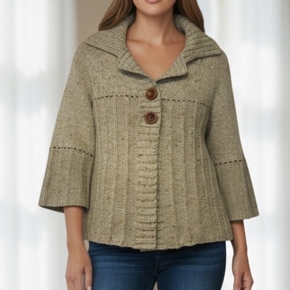 Knit Cardigan Sweater Beige Speckled Forest Fairy Grunge Boho Whimsy‎ Sz M